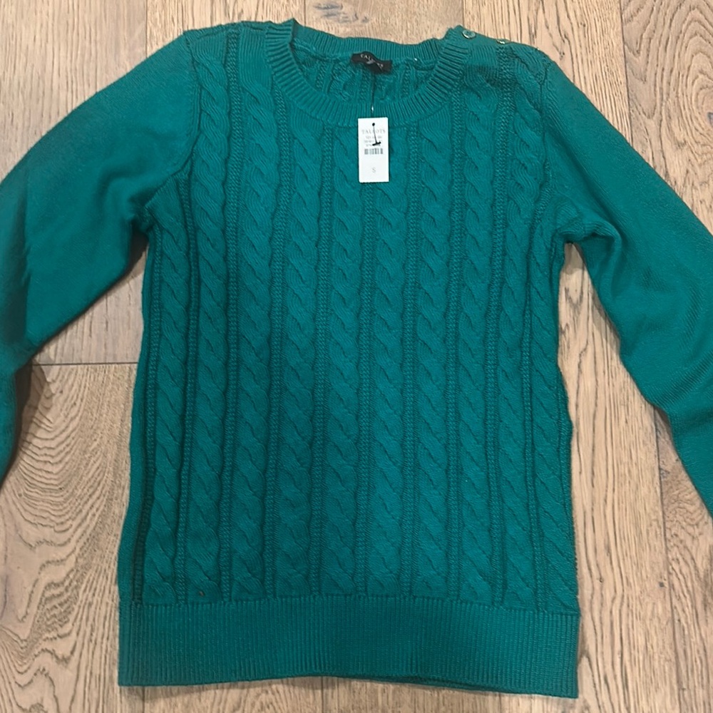 Talbots Green Cable Knit Crew Neck Sweater